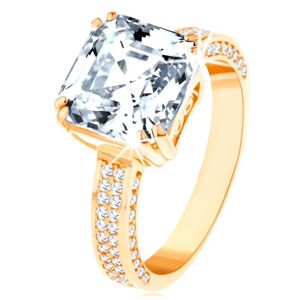585 arany luxus gyűrű - nagy csiszolt cirkónia díszített foglalatban, cirkóniás vonalak - Nagyság: 60