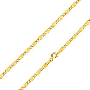 585 sárga arany lánc - ovális gyűrűk, hosszúkás elemek csillag alakú rovátkákkal, 550 mm