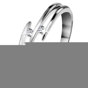 Briliáns gyűrű fehér 14K aranyból - két csillogó átlátszó gyémánt, vékony szárak - Nagyság: 60