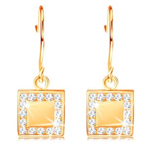 Gyémánt 585 arany fülbevaló - lapos négyzet forma átlátszó gyémántokkal a kerületén