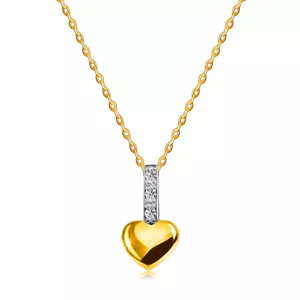 Gyémánt nyaklánc kombinált 9K arany - kis szív egy sor briliánssal az ívén, vékony lánc