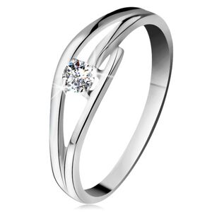 Gyűrű fehér 585 aranyból csillogó gyémánttal, osztott hullámos szárak - Nagyság: 65