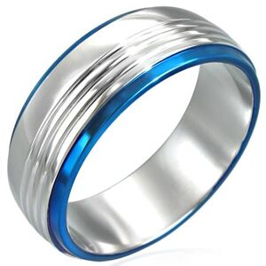 Gyűrű sebészeti acélból két kék sávval - Nagyság: 51