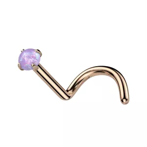 Ívelt titánium orr piercing - színes szintetikus opállal, 0,8 mm - A piercing színe: Réz - rózsaszín