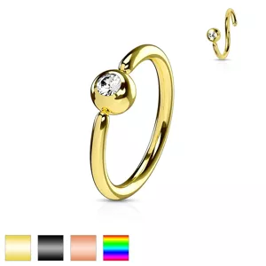 Piercing sebészeti acélból, fényes karika, golyó átlátszó cirkóniával - A piercing vastagsága: 1 mm, A piercing színe: Arany